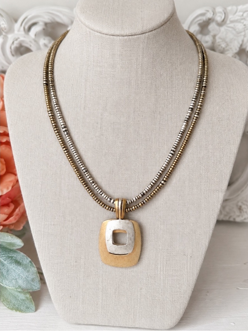 Premiere Designs two-tone square pendant necklace (5 in 1 necklace)